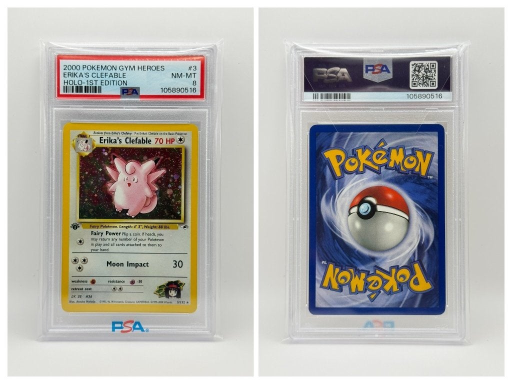 Erika's Clefable Holo 1st Edition #3 Gym Heroes PSA 8, Verzenden, Zo goed als nieuw, Losse kaart