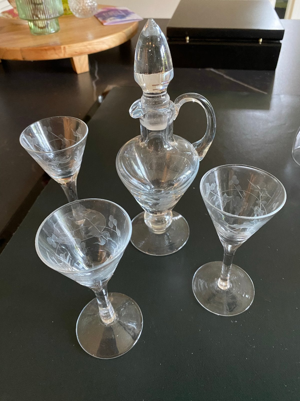 Vintage glazen karaf met 3 likeurglazen, Ophalen of Verzenden
