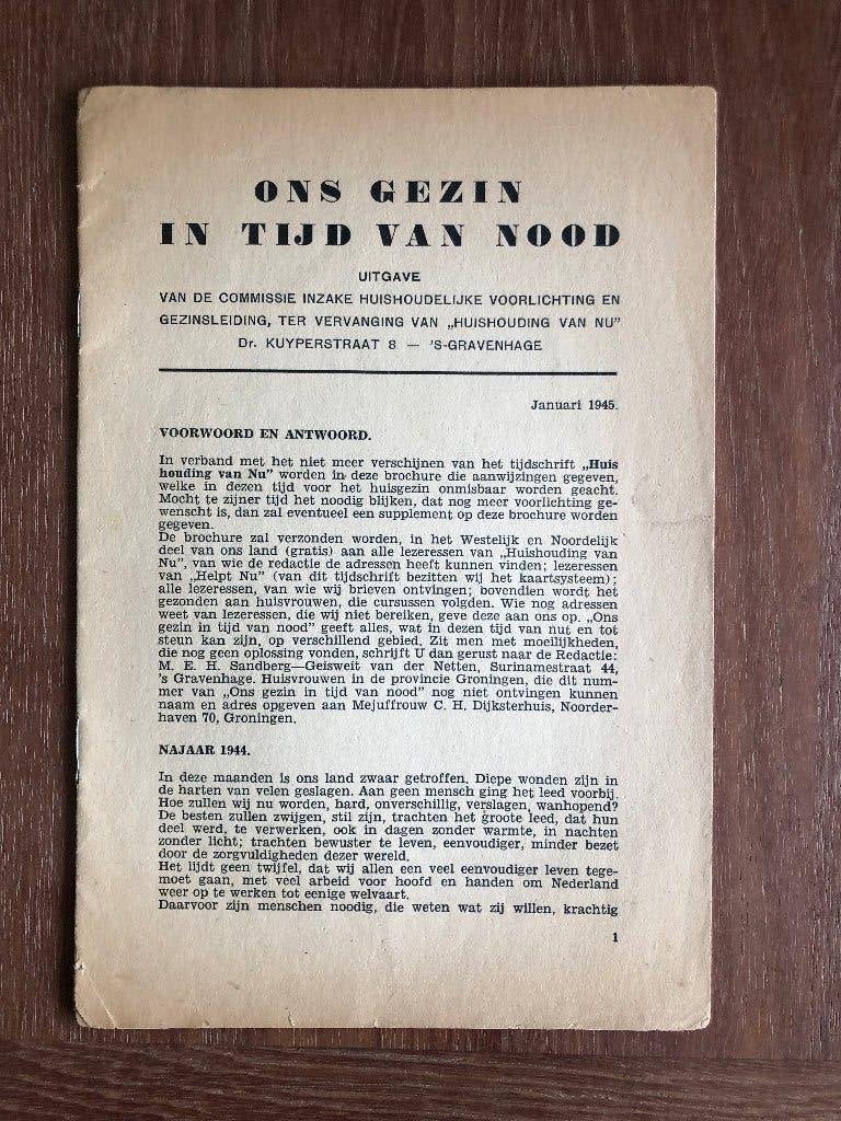 Januari 1945. On s Gezin in Tijd van Nood. Uit. van de Com-, Verzenden, Nederland