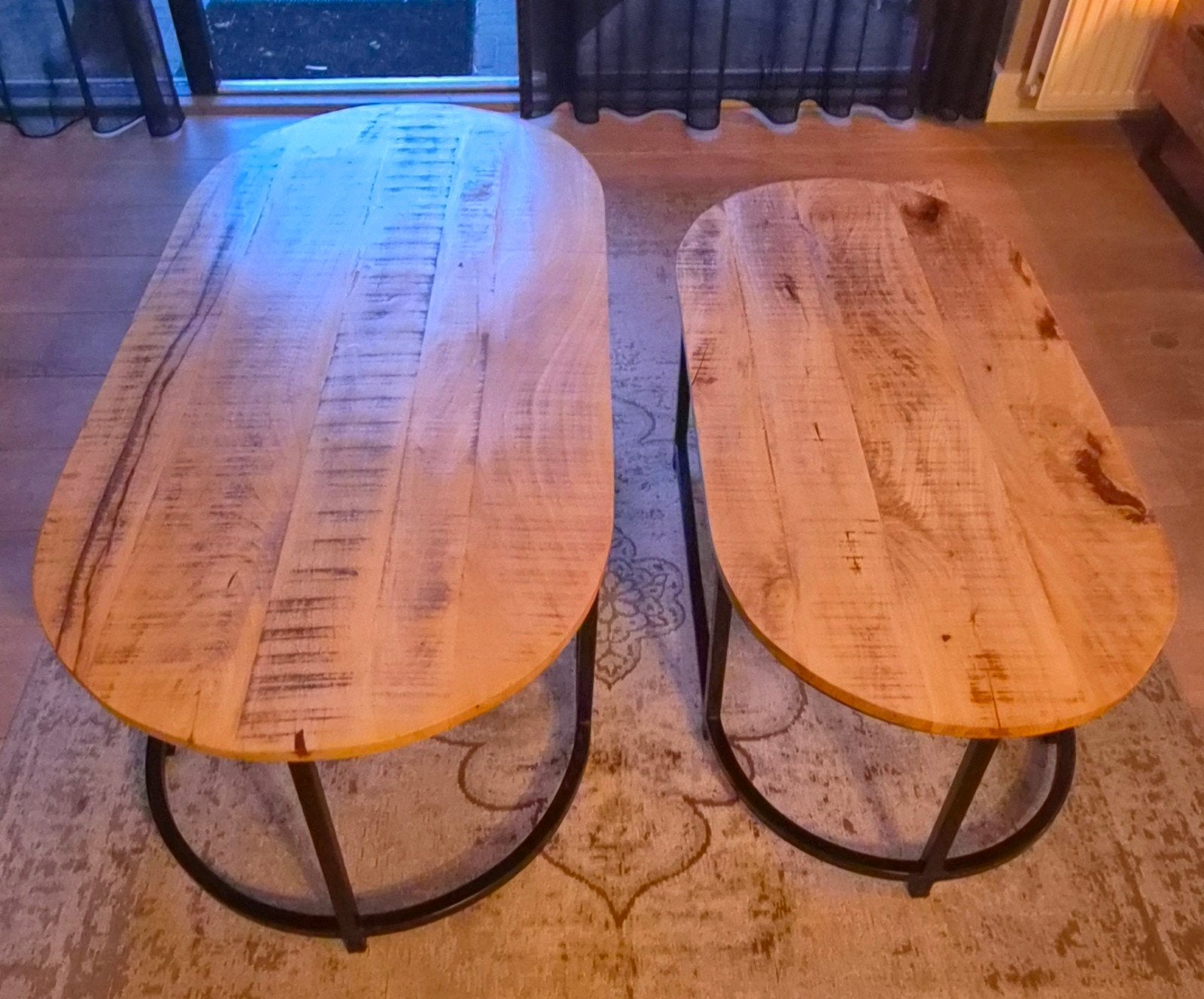 Set van 2 mango houten salontafels, Gebruikt, 50 tot 100 cm, Industrieel, Modern, 50 tot 100 cm