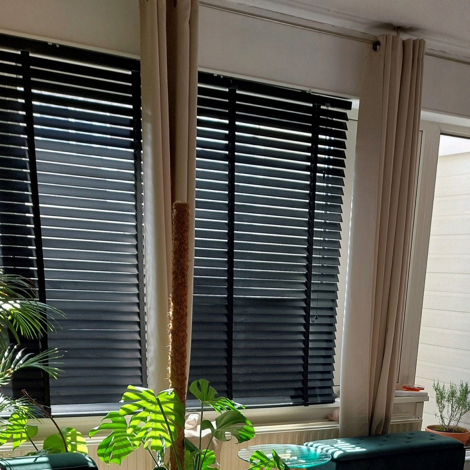 Zwarte houten JALOEZIEËN ( 240cm x 250cm h. verstelbaar), Ophalen, Zo goed als nieuw, Zwart