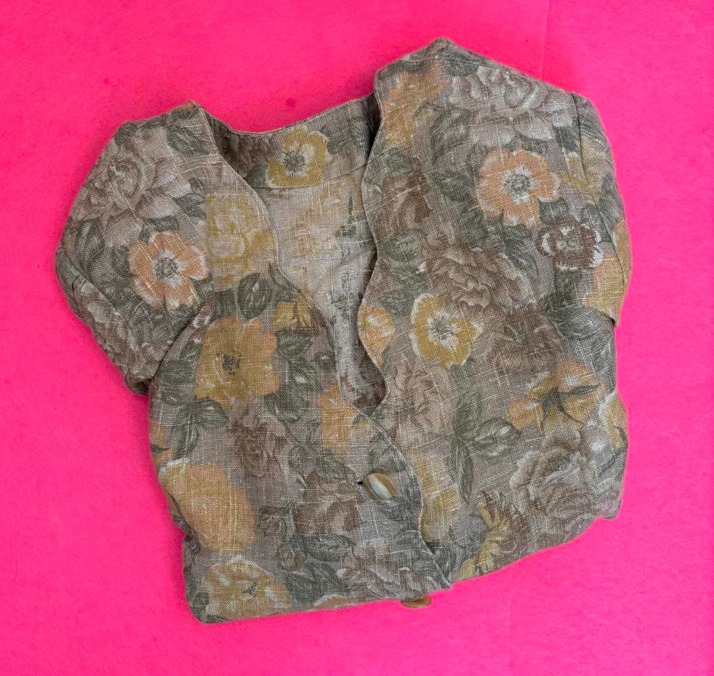Vintage jasje vestje pastel linnen geschubd randje M/L, Ophalen of Verzenden, Zo goed als nieuw, Maat 38/40 (M), Jasje