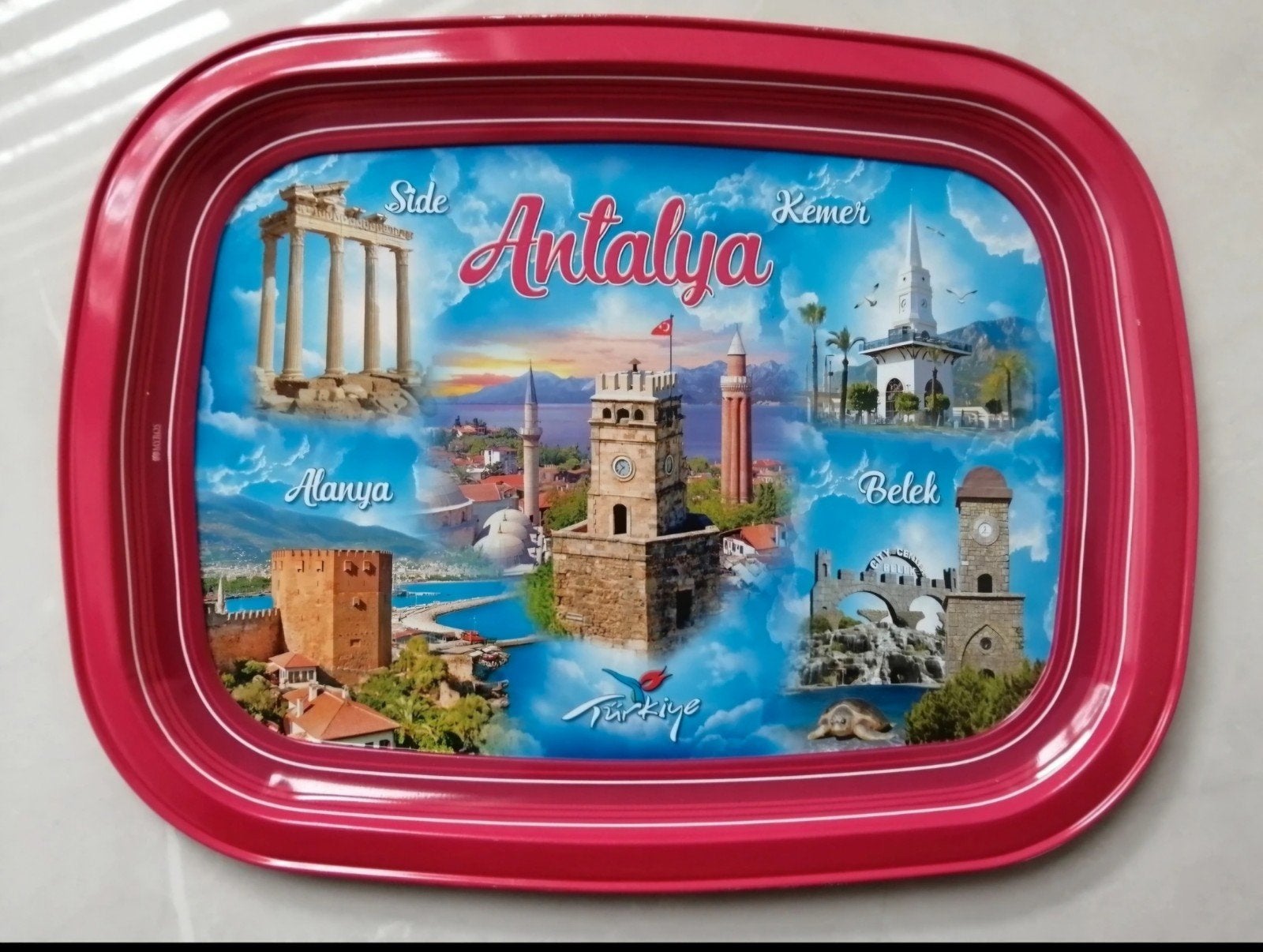Kastopruiming: Antalya Dienblad - Souvenir Turkije, Ophalen of Verzenden, Dienblad, Rechthoekig, Met afbeelding/tekst