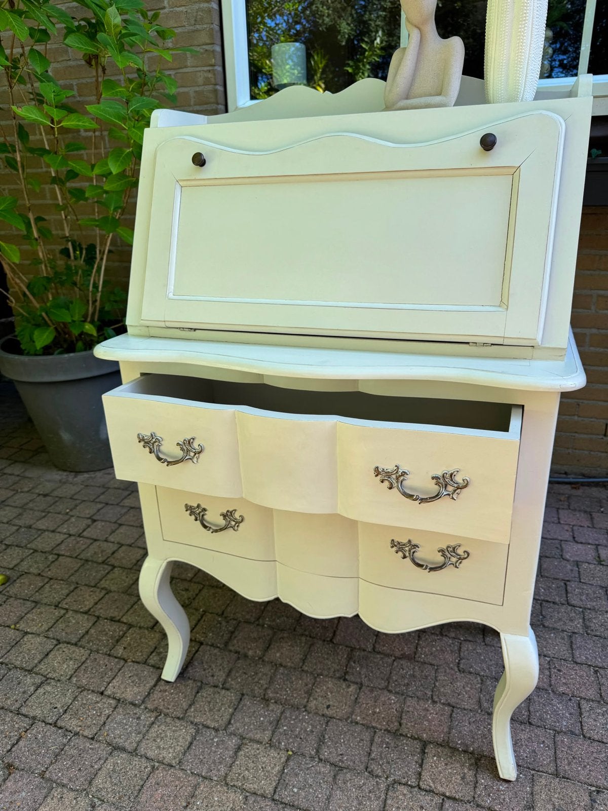 Vintage Secretaire Bureau - Crème/Taupe - 122x80x48 cm, Ophalen, Gebruikt