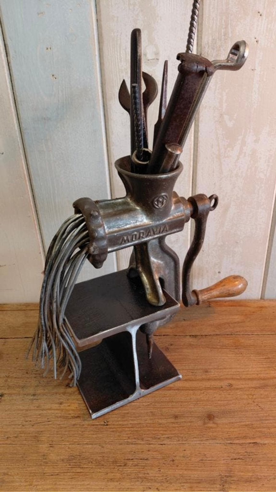 Oude vleesmolen kunstwerk upcycling - recycling, T, Ophalen of Verzenden, E, Metaal