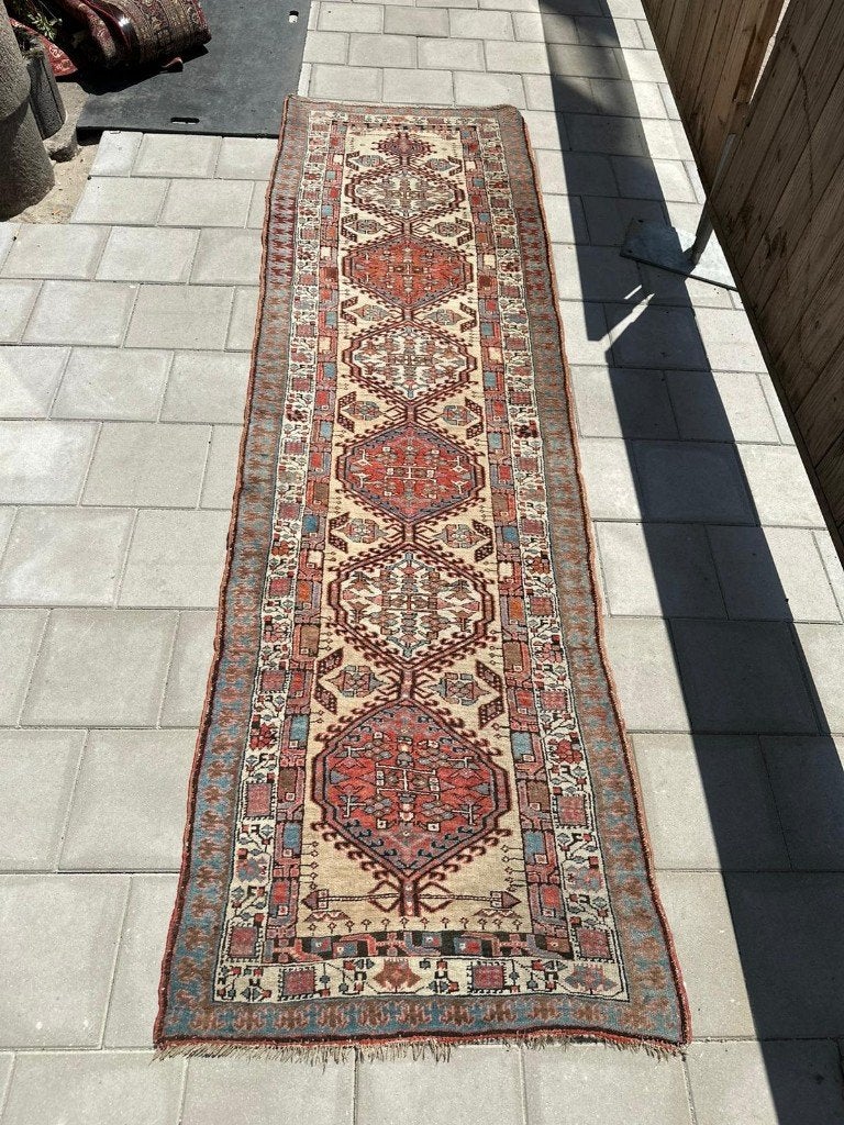 Antieke Meshkin loper – 32595cm– elegante crème achtergrond, Gebruikt, Wol, 200 cm of meer, Crème