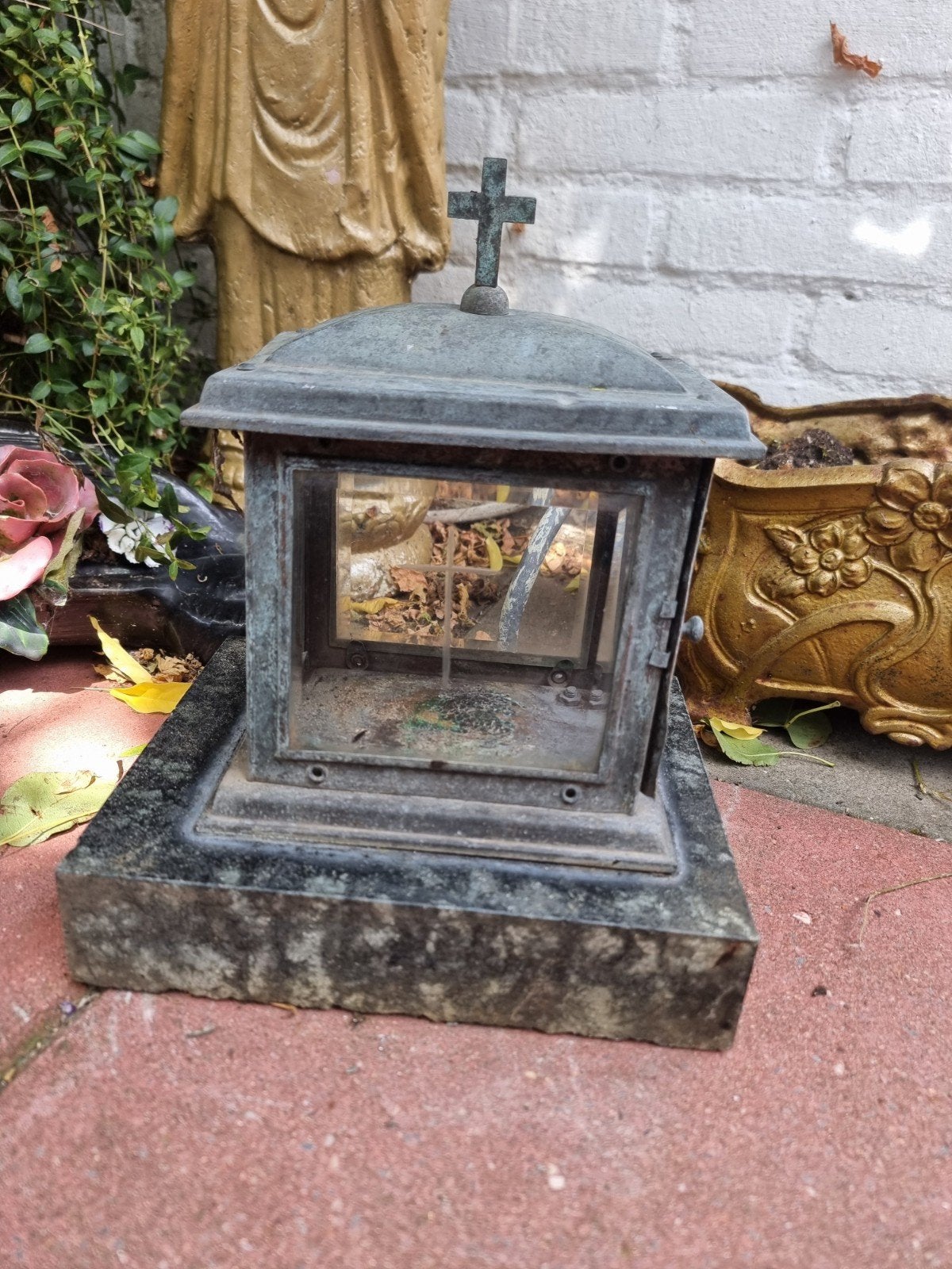 Prachtige Antieke Graflantaarn lamp op Granieten voet, Ophalen