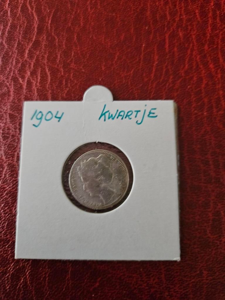 Zilveren kwartje 1904 Koningin Wilhelmina, Zilver, 25 cent, Ophalen of Verzenden, Koningin Wilhelmina