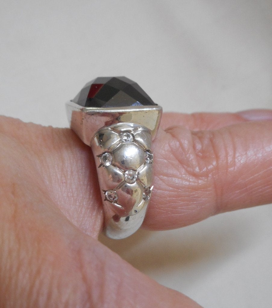 Zilveren Ti Sento ring met zwarte steen maat 17.5 nr.664, Verzenden, Zo goed als nieuw, 17 tot 18, Dame