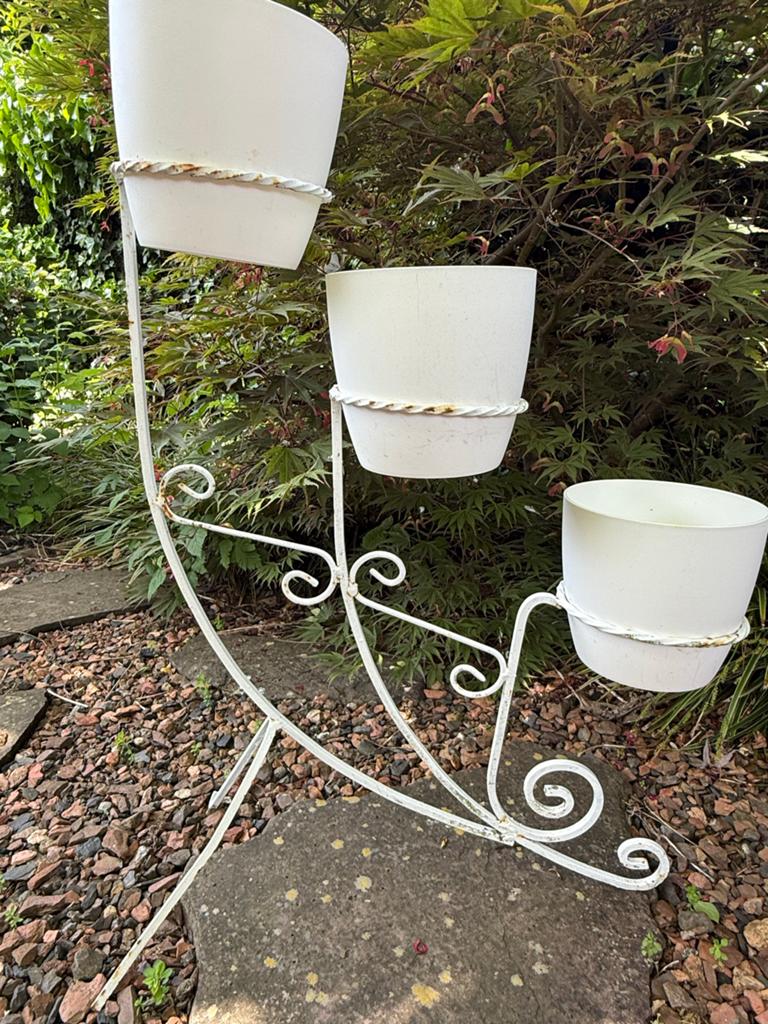 Brocante plantenstandaard met 3 potten, Ophalen, Gebruikt, Minder dan 60 cm, Balkon
