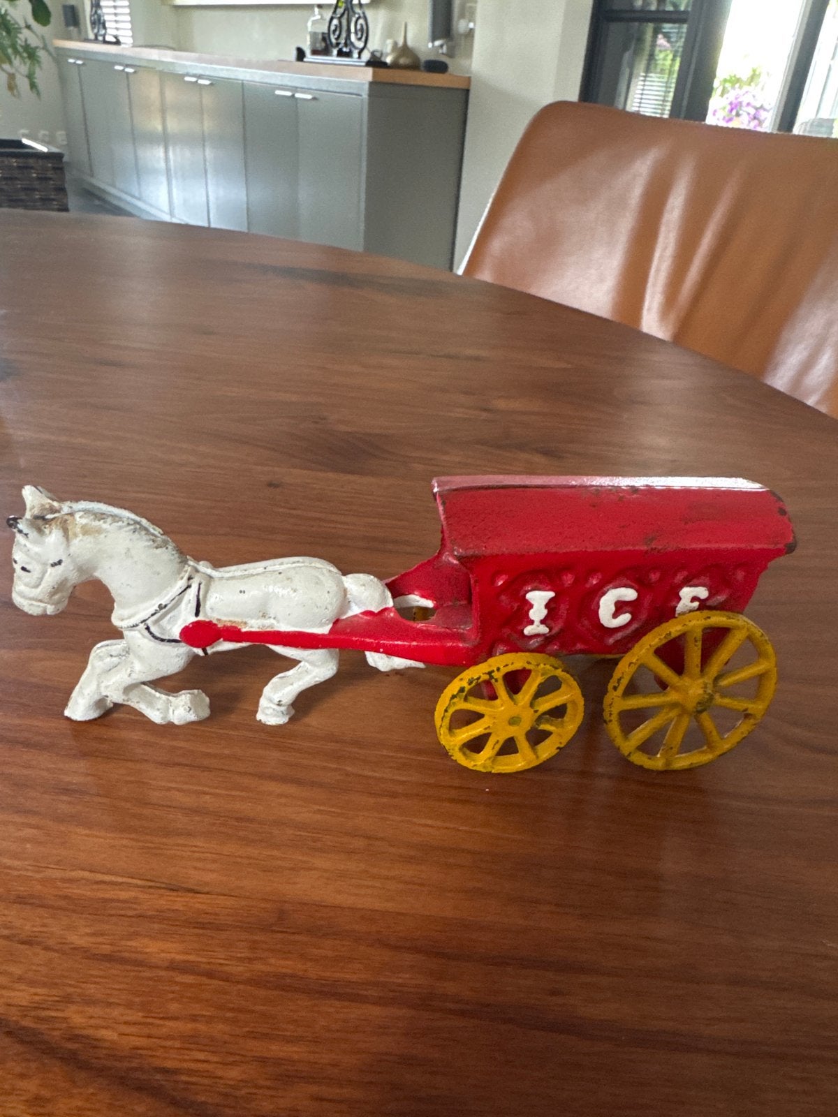 Antieke gietijzeren ijswagen met paard - Speelgoed, Ophalen of Verzenden
