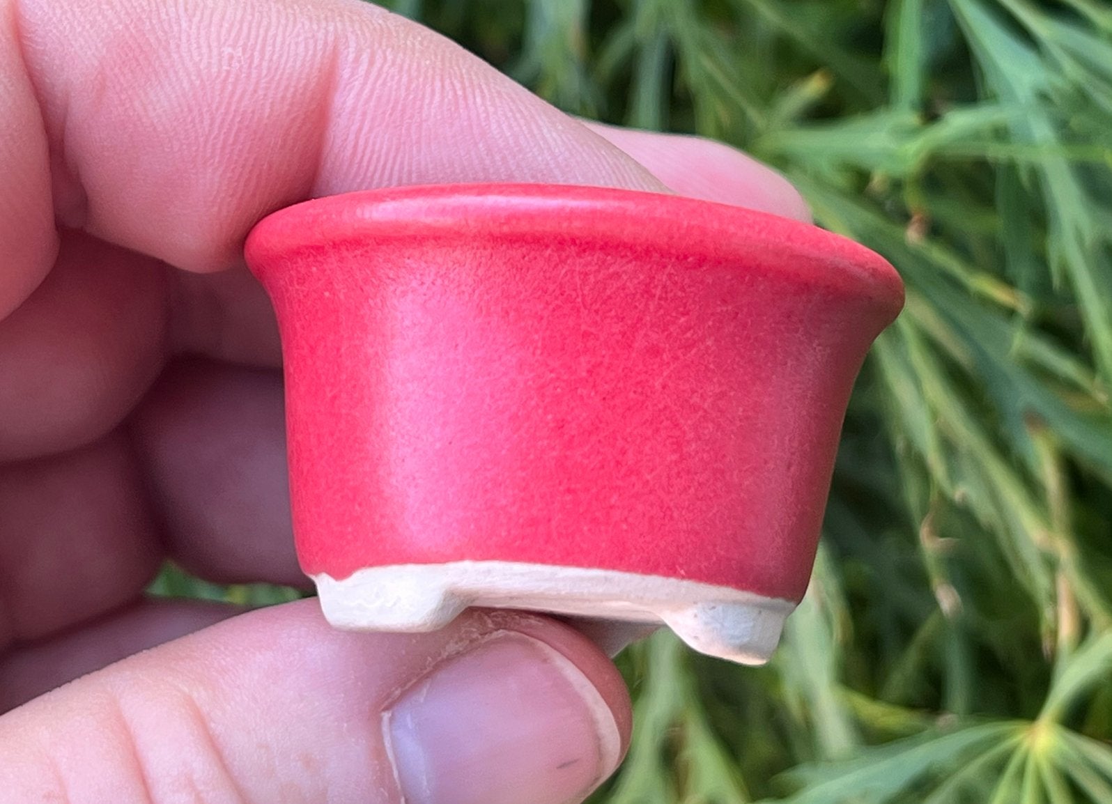 Bonsai Mame pot rood geglazuurd gemerkt aardewerk 4,5x2,6, Tuin en Terras, Rond, Ophalen of Verzenden, Zo goed als nieuw, Aardewerk