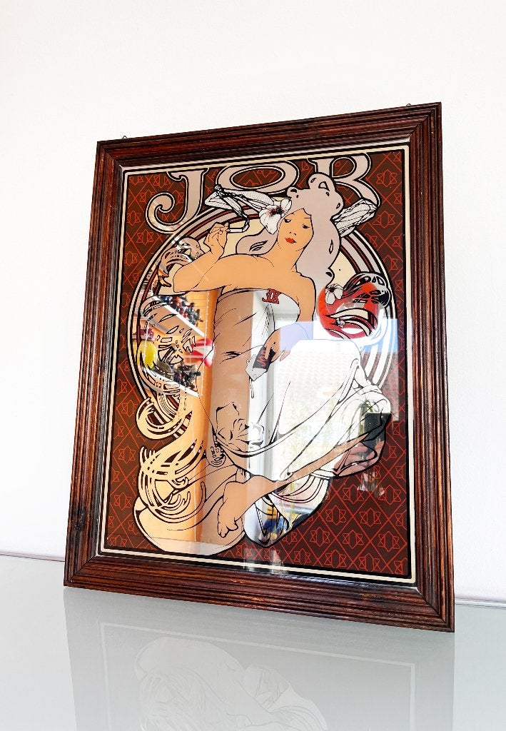 Vintage XL Mucha Job Cigarettes spiegel, Ophalen, Minder dan 50 cm, Gebruikt, Minder dan 100 cm