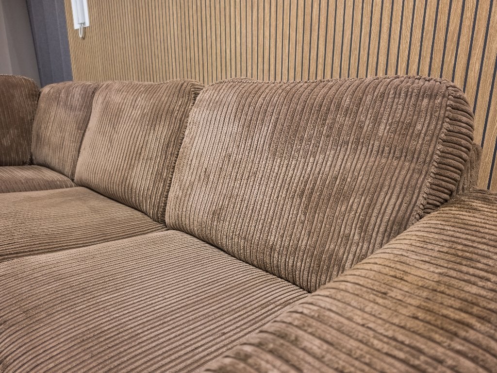 Zeer Mooi Nette BRUIN RIBSTOF Hoekbank | 220x270 | GERIENGD, Info@banxtel.nl, Hoekbank, Hoekbank, Ophalen of Verzenden