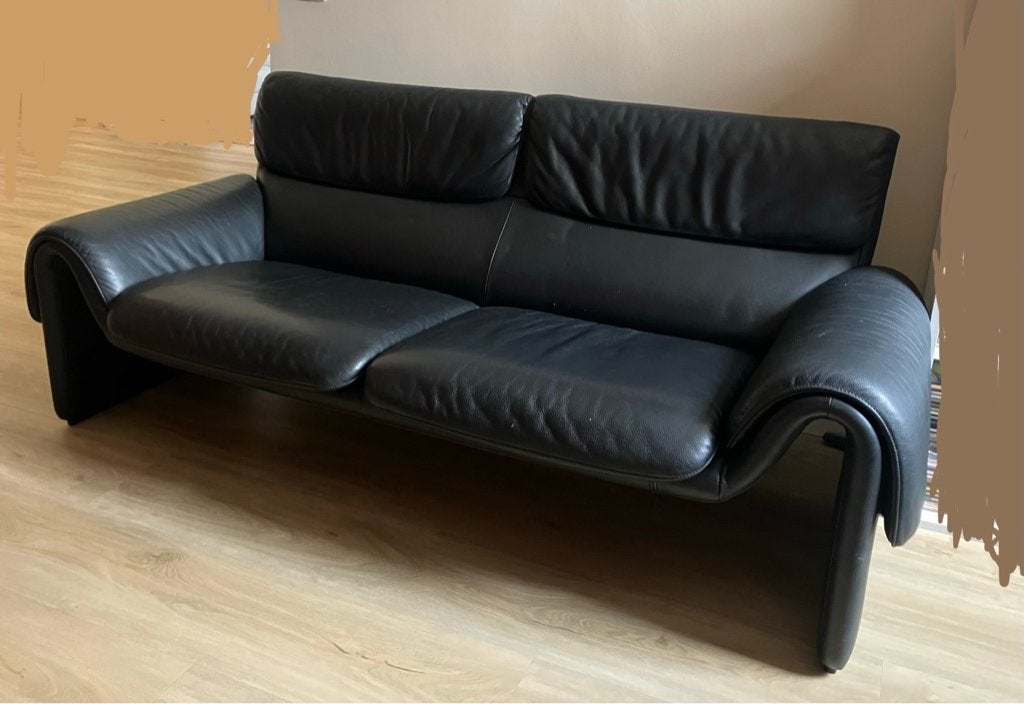 De Sede design bank - zwart leer, Ophalen, Gebruikt, 150 tot 200 cm, Tweepersoons
