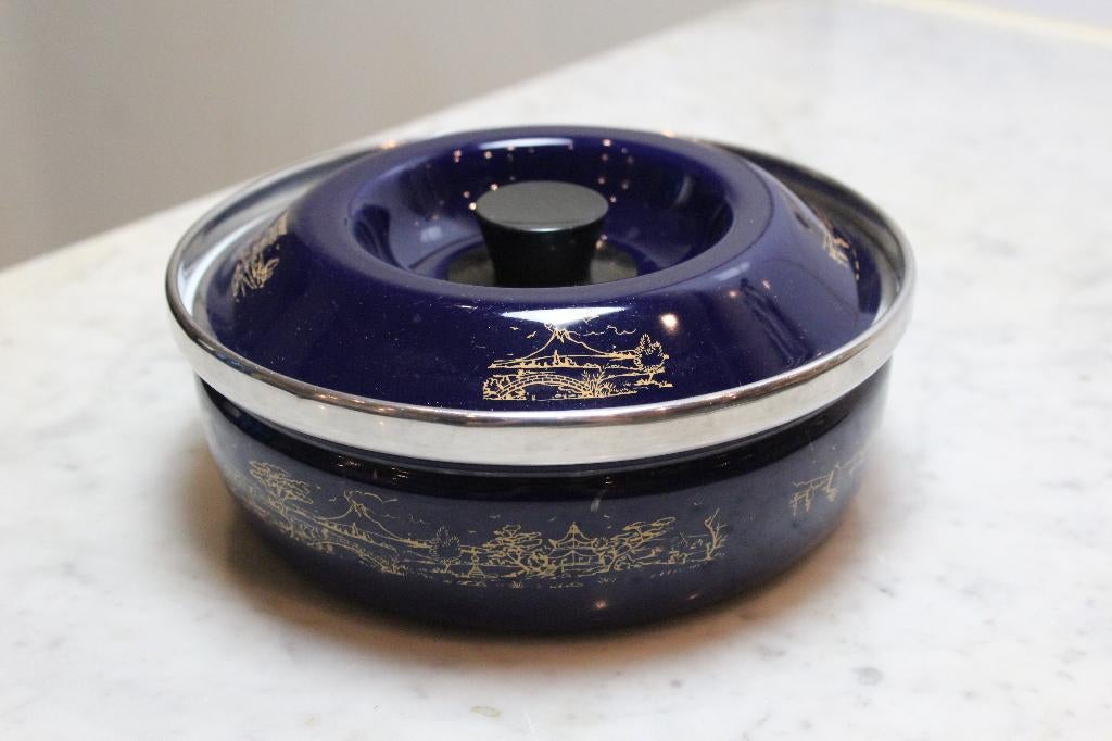Vintage Siltal Italy Emaille Braadpan Blauw Retro, Ophalen, Gebruikt, Overige materialen, Koekenpan of Braadpan