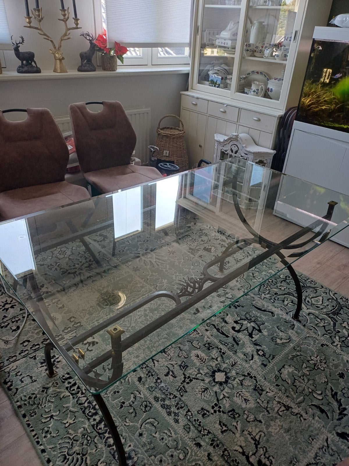 mooie glazen eettafel, Huis en Inrichting, Ophalen, Gebruikt, 50 tot 100 cm, Glas