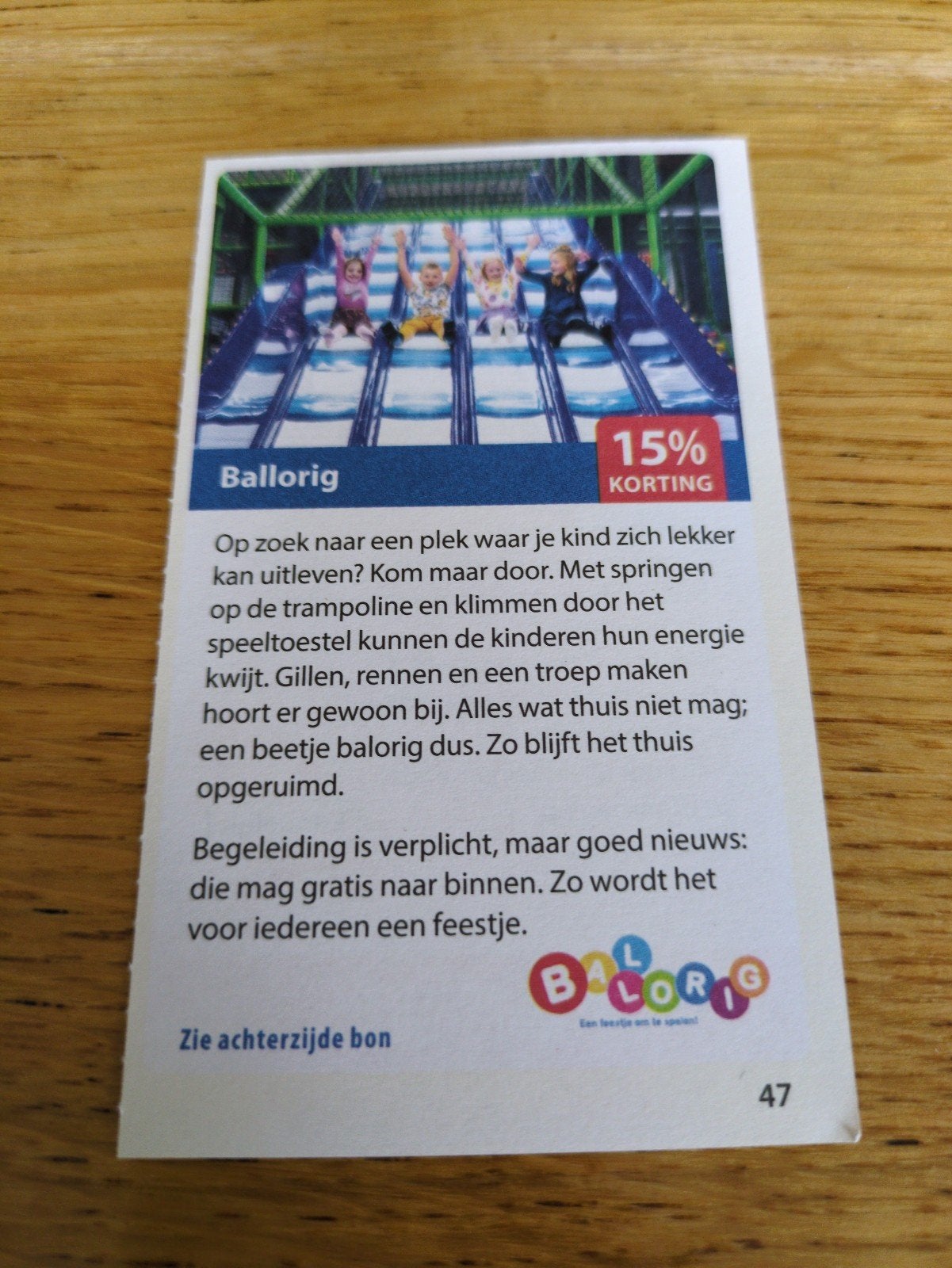 Kortingsbon voor Ballorig, 15 % korting, Drie personen of meer, Kortingskaart