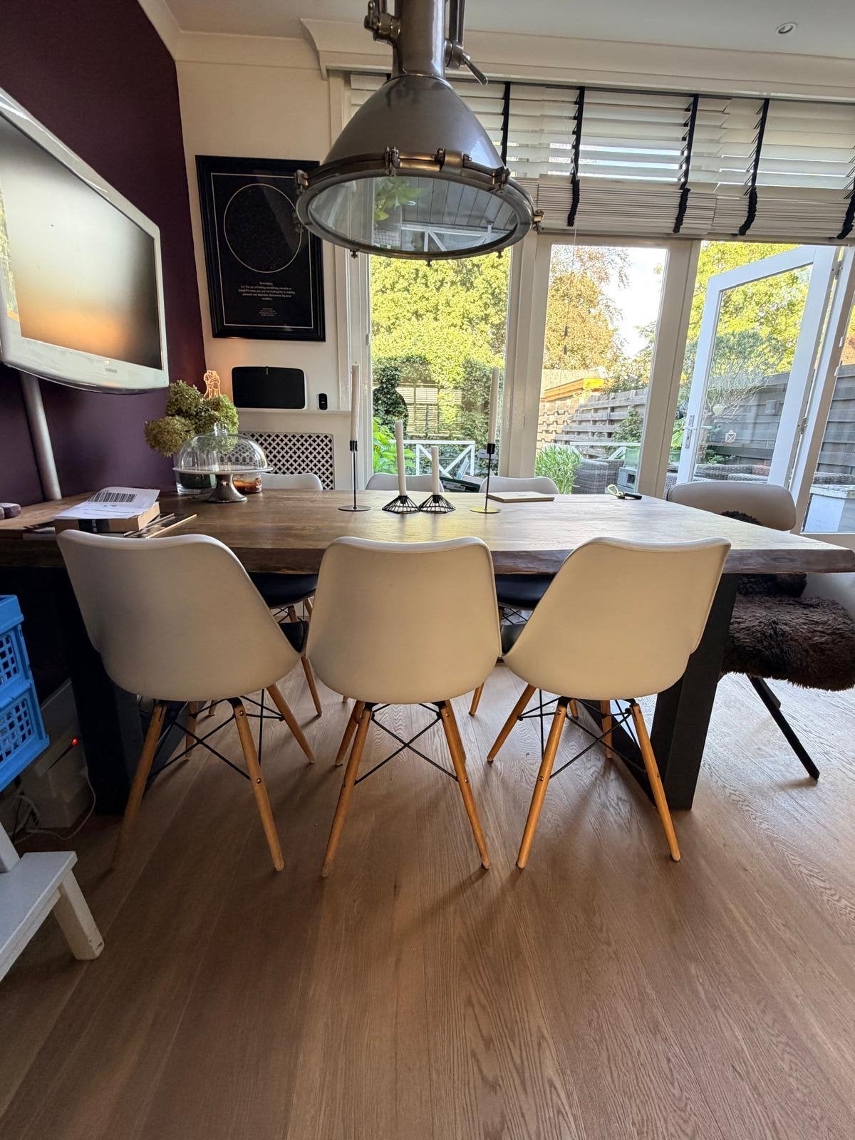 Set van 6 Eetkamerstoelen - Wit met Houten Poten, Huis en Inrichting, Ophalen, Gebruikt, Wit, Vijf, Zes of meer stoelen