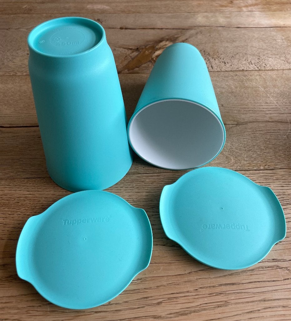 Tupperware allegra bekers (nieuw) met deksel 450 ml., Blauw, Lekvrij, 450 ml, Beker of Kan