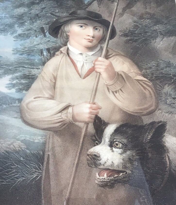 Antiek Portret van een Herder met Hond in Antieke Lijst, Antiek en Kunst, Kunst | Etsen en Gravures, Ophalen of Verzenden, Portret