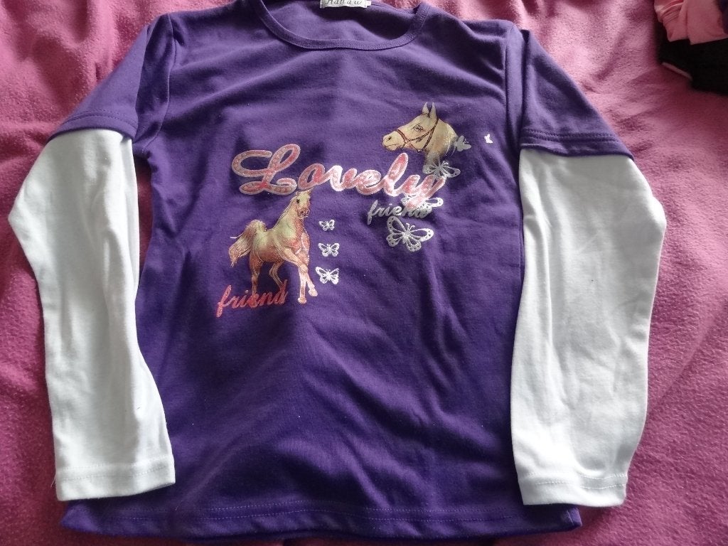 paarse longsleeve met paard mt 158/164 (14) als nieuw, Ophalen of Verzenden, Zo goed als nieuw, Meisje, Shirt of Longsleeve