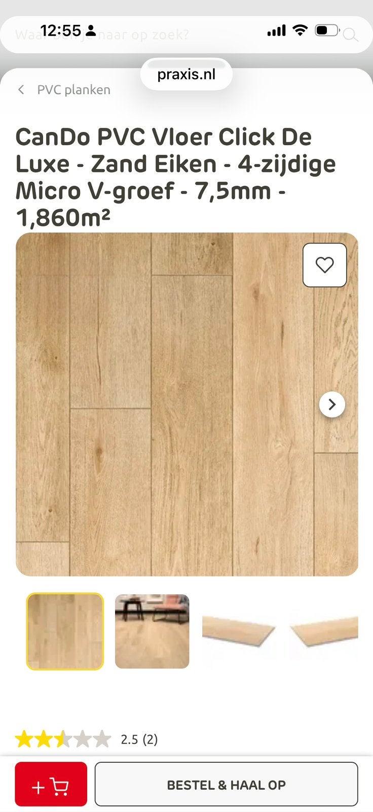 19 m2 PVC Cando click de luxe zand eiken. € 20/m2 nieuw, Ophalen, Kunststof, 50 tot 150 cm, Nieuw