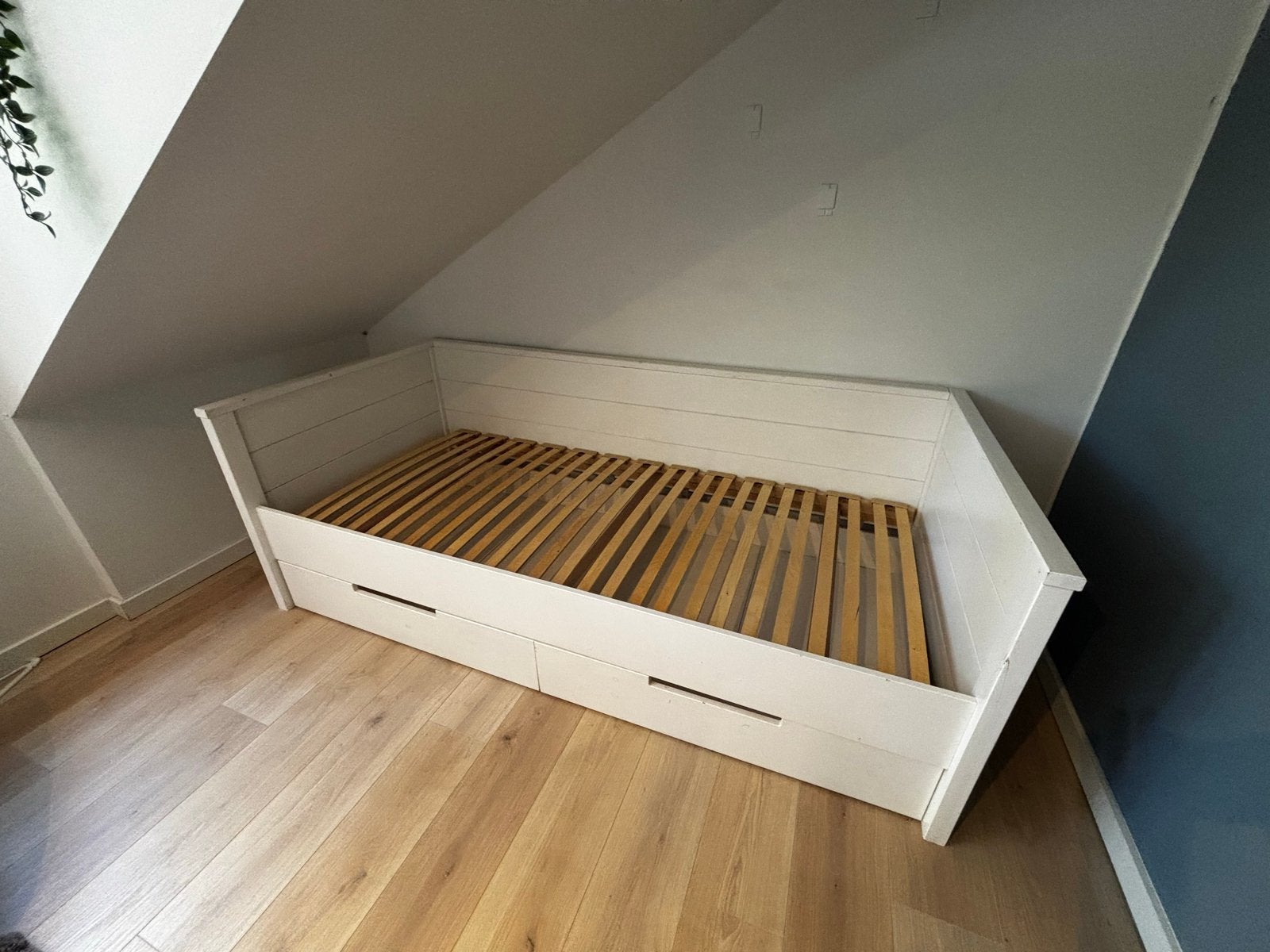 Bed 90x200 met lades - Wit eenpersoonsbed met opbergruimte, Ophalen, Gebruikt, 90 cm, Eenpersoons