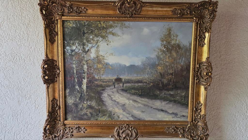 Schilderij van Gud Linden - Landschap met kar, Antiek en Kunst, Ophalen of Verzenden