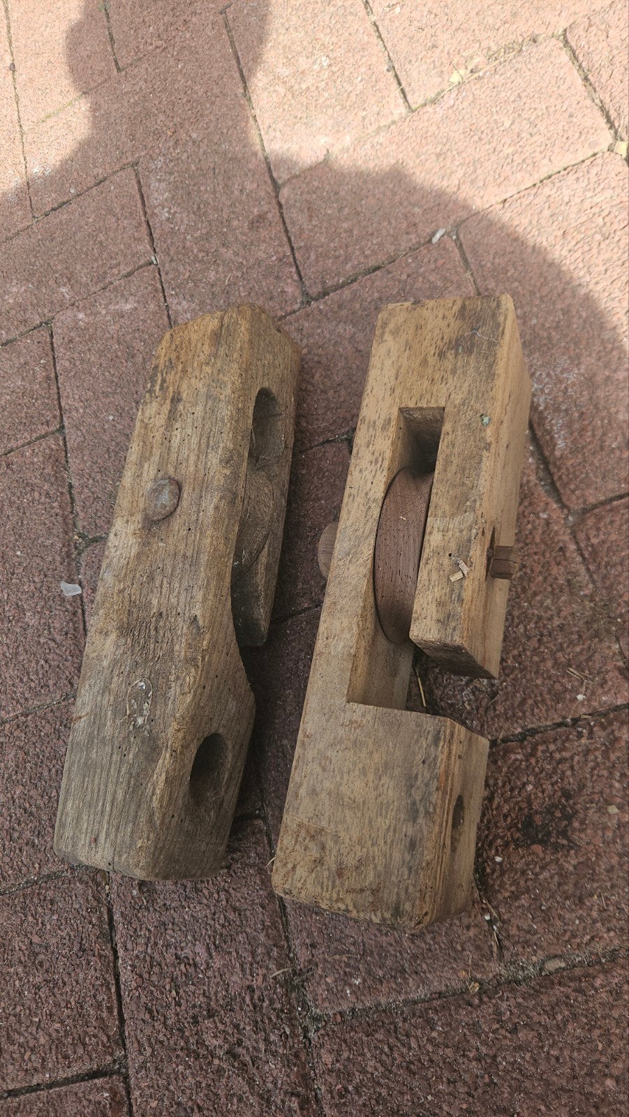 Oude houten katrollen voor hooiwagens - set van 2, Ophalen of Verzenden