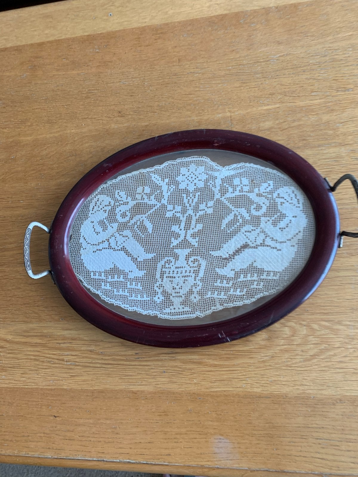Antiek dienblad met gehaakt kleedje, begin 1900, Antiek en Kunst, Antiek | Overige Antiek, Ophalen of Verzenden