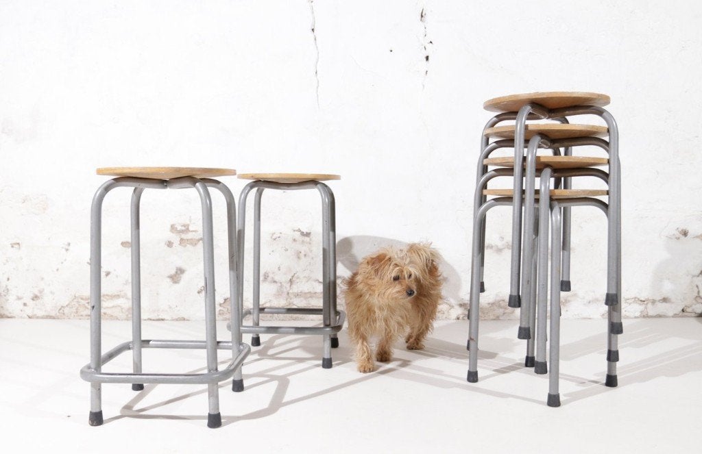 Industrieel Vintage Schoolkruk Tabouret, Huis en Inrichting, Ophalen, Gebruikt, Hout