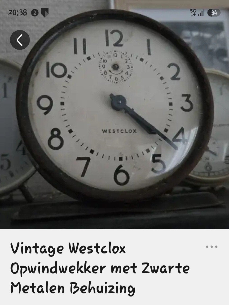 Vintage Westclox Opwindwekker met Zwarte Metalen Behuizing, Ophalen of Verzenden