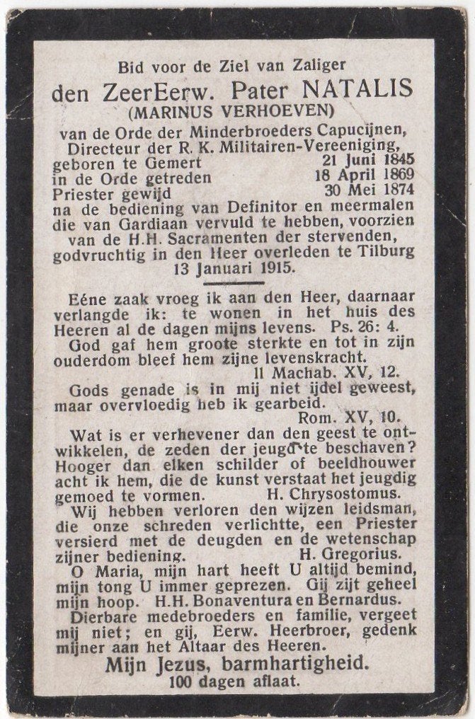 pater Marinus Verhoeven 1845 Gemert + 1915 Tilburg, 69 jaar, Verzamelen, Bidprentjes en Rouwkaarten, Verzenden