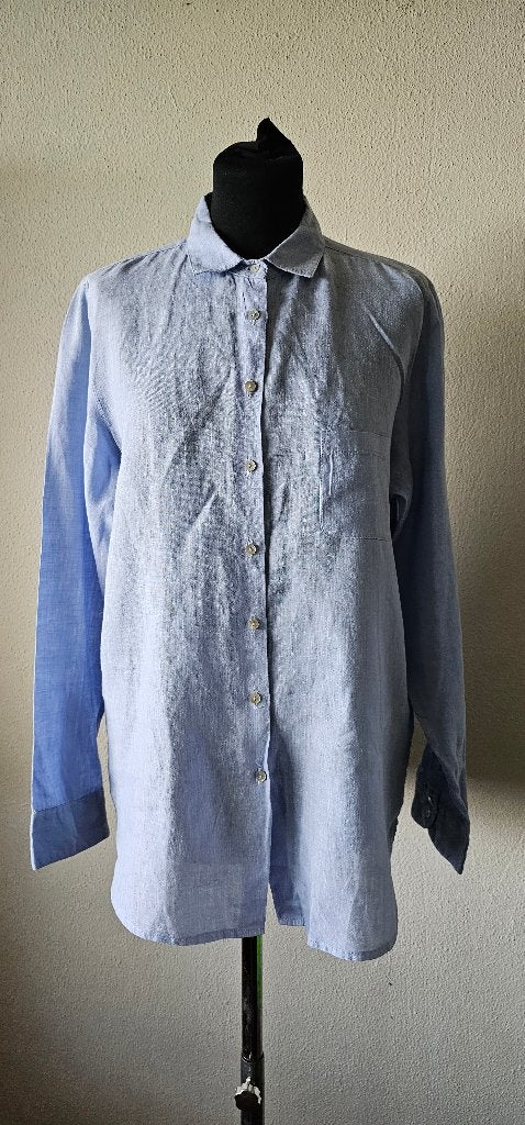 Bellamy blauwe linnen blouse maat L (22725), Blauw, Maat 42/44 (L), Bellamy, Ophalen of Verzenden