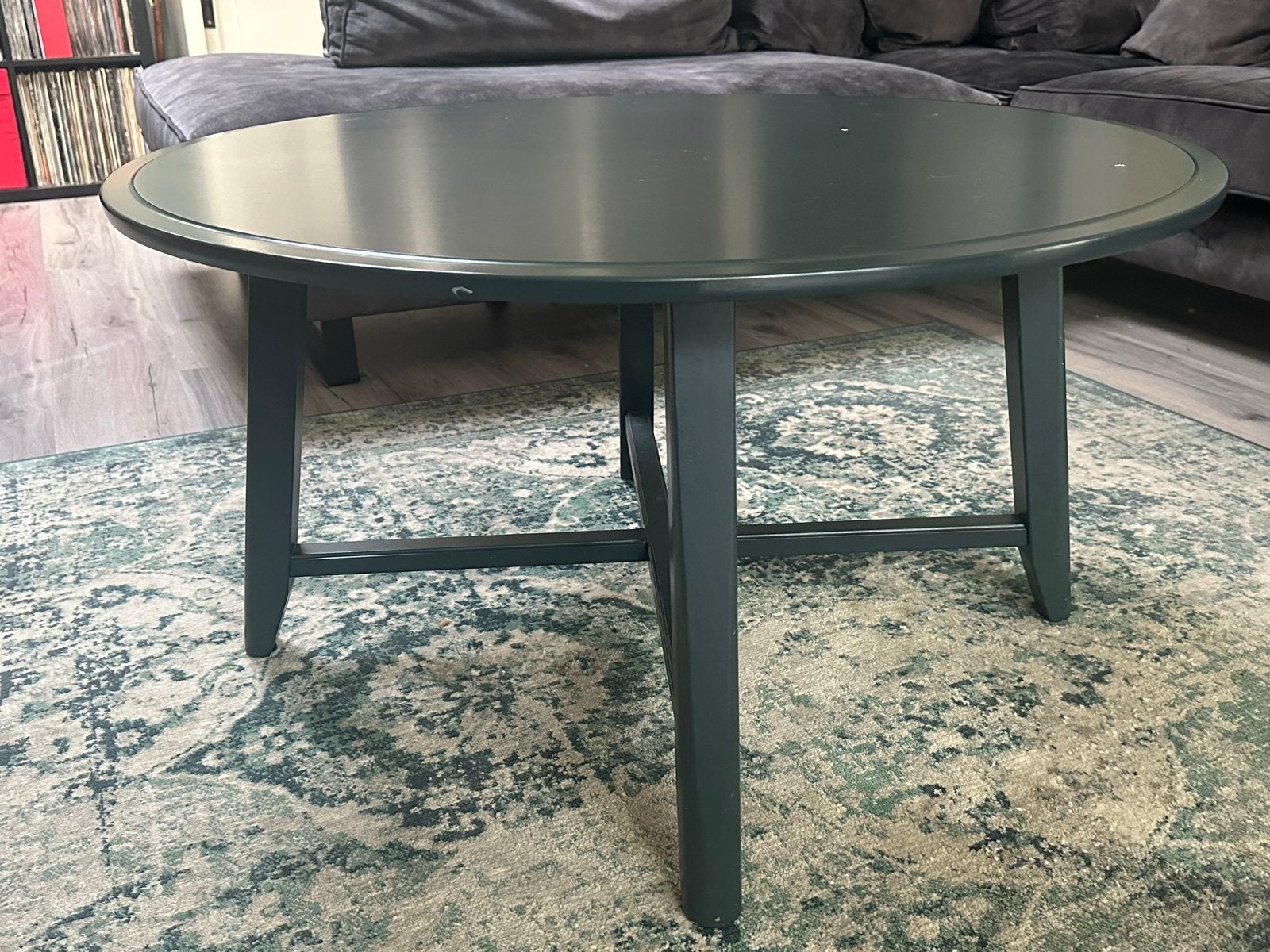 Set van 3 donkergroene ronde salontafels/ bijzettafels, 45 tot 60 cm, Gebruikt, Rond, Ophalen of Verzenden