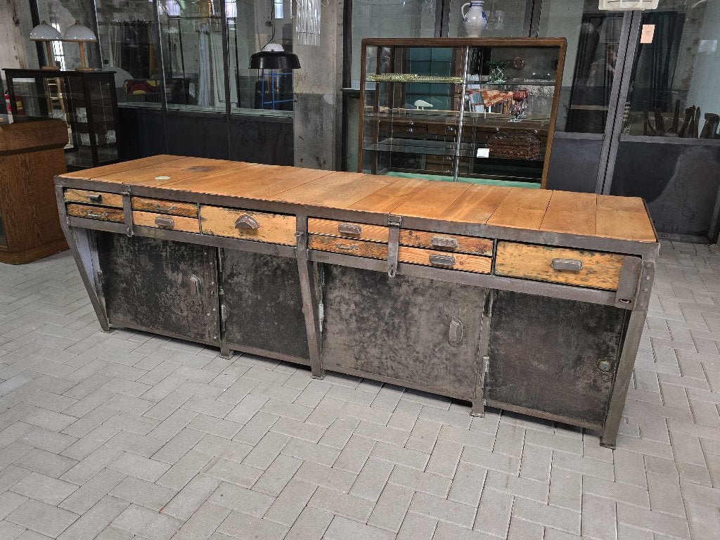XL Stalen Werkbank | Grote Laden Kast Grijs Toonbank Keuken, Ophalen of Verzenden, Gebruikt