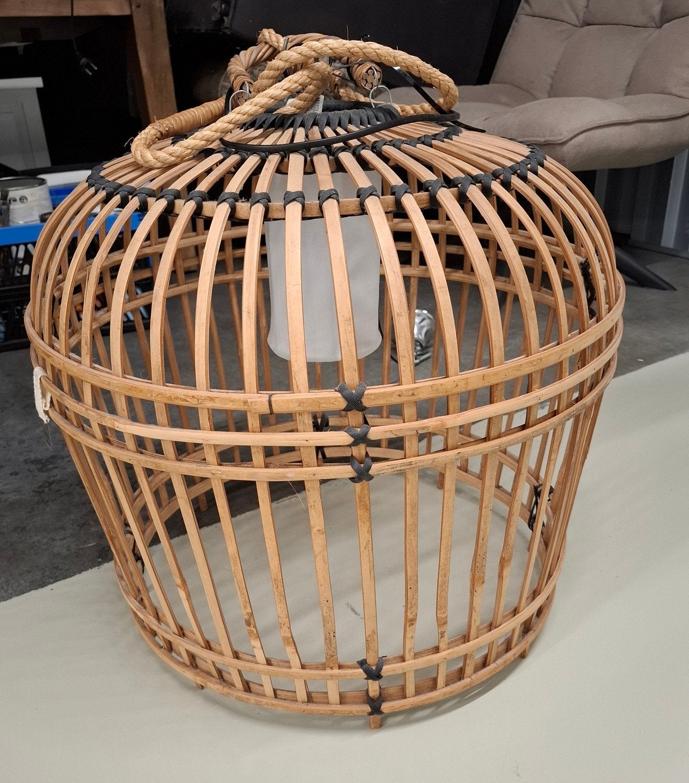 Hanglamp Rivièra Maison rotan met touw, Ophalen, 50 tot 75 cm, Landelijk, Bohemian, Natuurlijk, Zo goed als nieuw