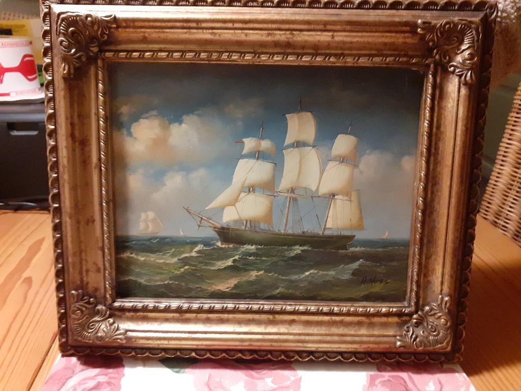 Olieverf/Paneel Schilderij "Zeilschip" Gesigneerd A. Hess, Ophalen of Verzenden