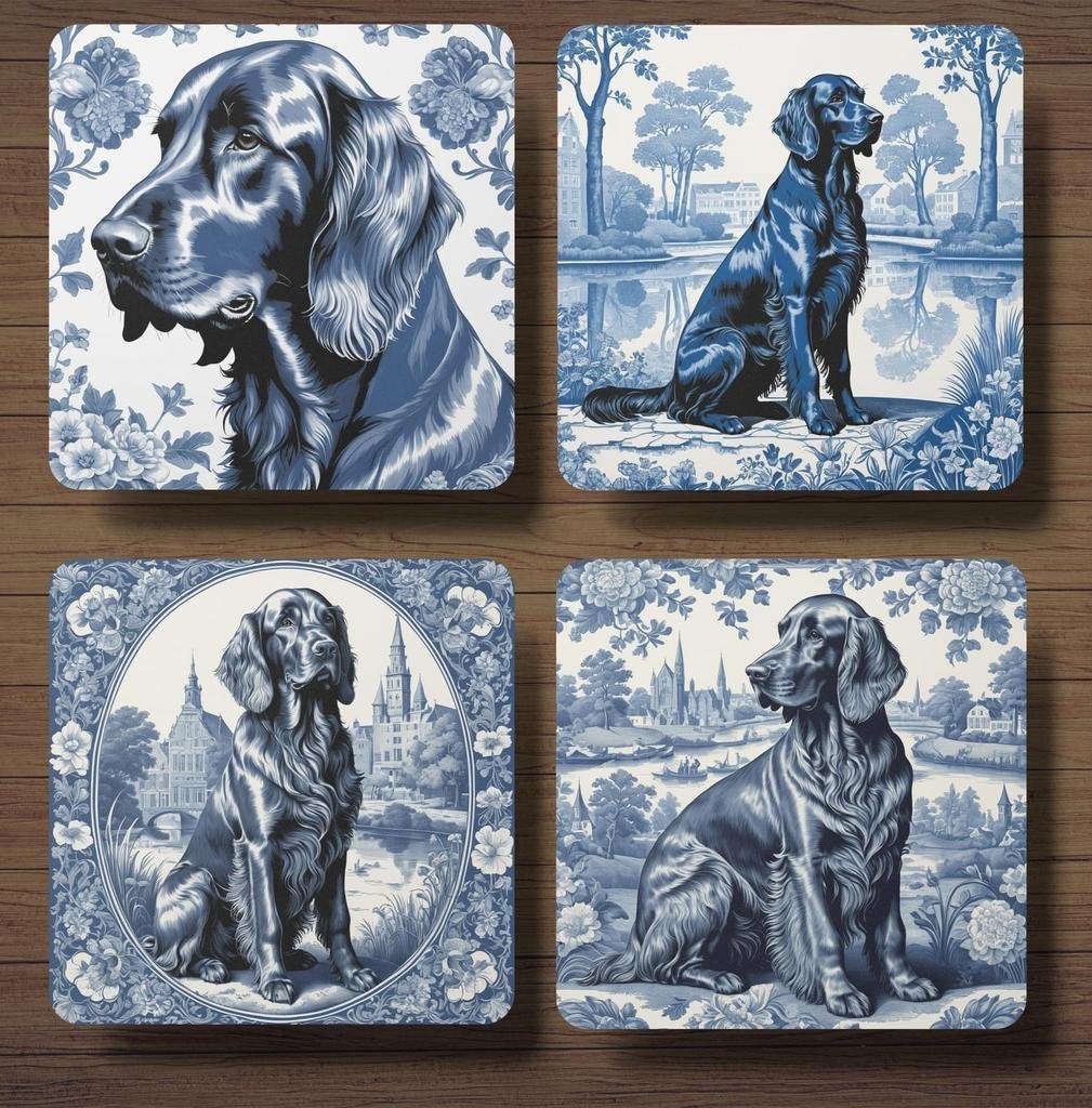 Ierse Setter Delfts Blauw onderzetters met houder, Ophalen of Verzenden, Nieuw