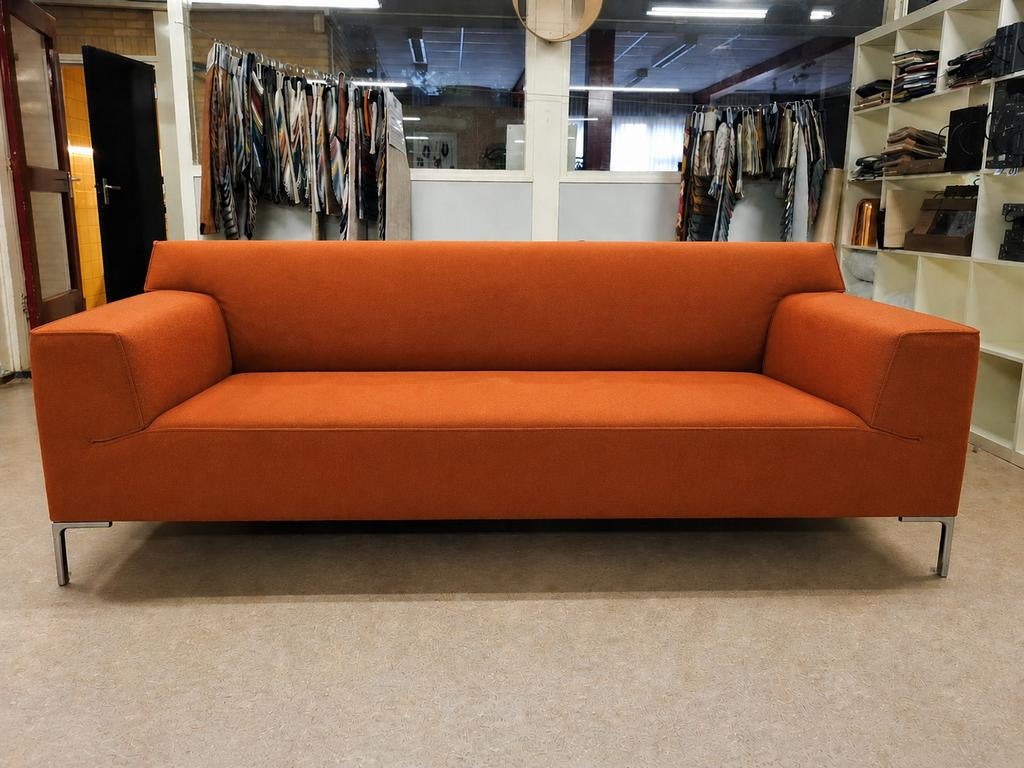 Design bank 3-zits in oranje stof, Huis en Inrichting, Banken | Bankstellen, Modern design, Driepersoons, 75 tot 100 cm, Ophalen of Verzenden