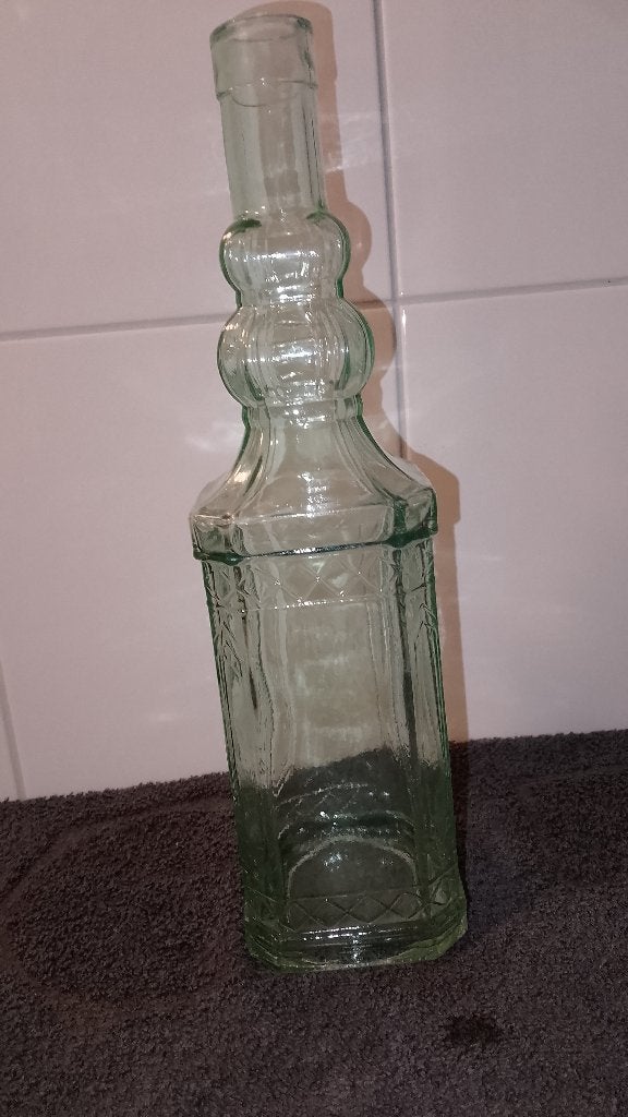 Vintage Spaanse Glazen Fles / Karaf - Groen Persglas, Antiek en Kunst, Ophalen of Verzenden