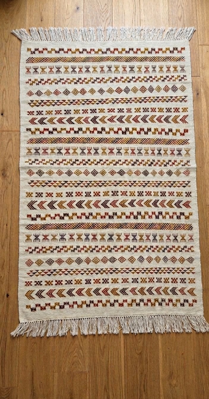 Handgeweven authentiek Tunesisch Tapijt 207x130cm, Ophalen, Zo goed als nieuw, Rechthoekig, 200 cm of meer