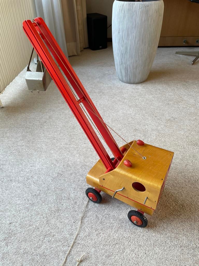 Vintage houten hijskraan speelgoed, Ophalen of Verzenden, Gebruikt