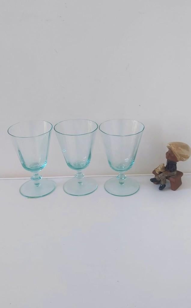 3 Vintage glazen glas groen kristal, Glas of Glazen, Eu, Eu, Ophalen of Verzenden