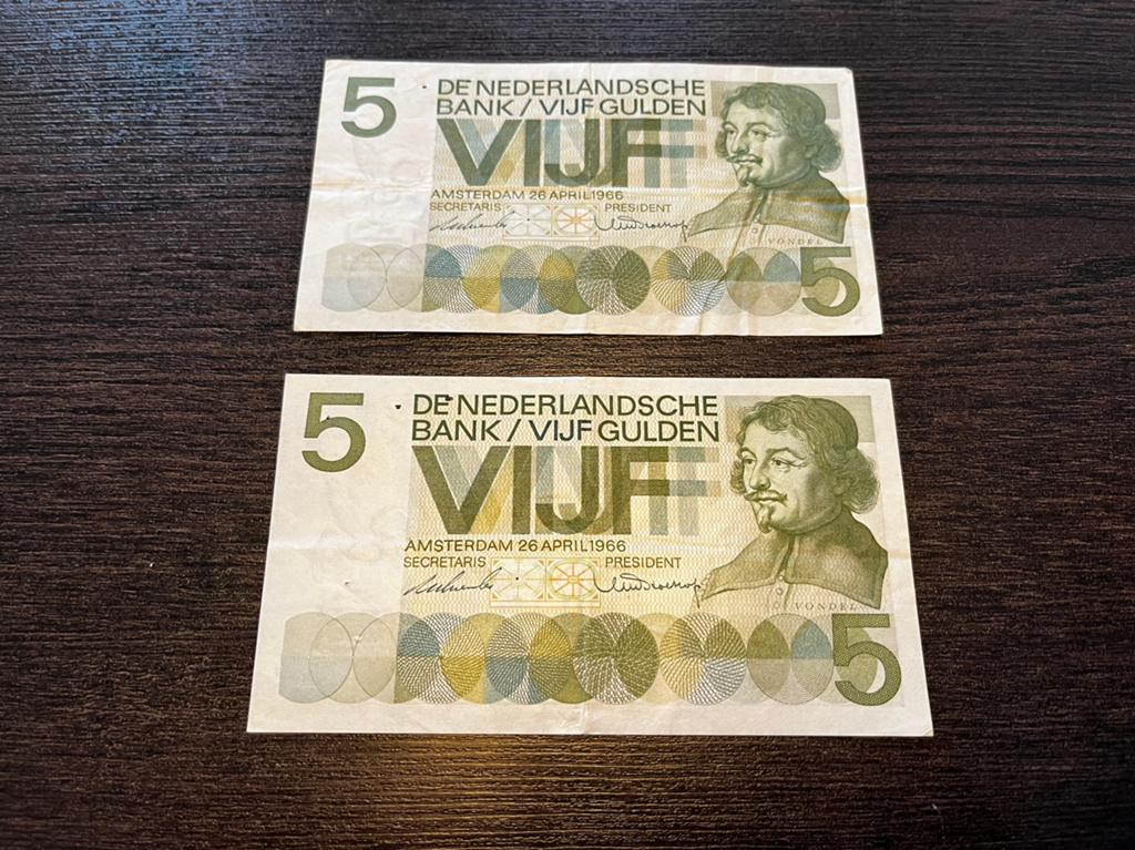 2 x 5 Gulden biljet, Postzegels en Munten, Bankbiljetten | Nederland, Ophalen of Verzenden, 5 gulden