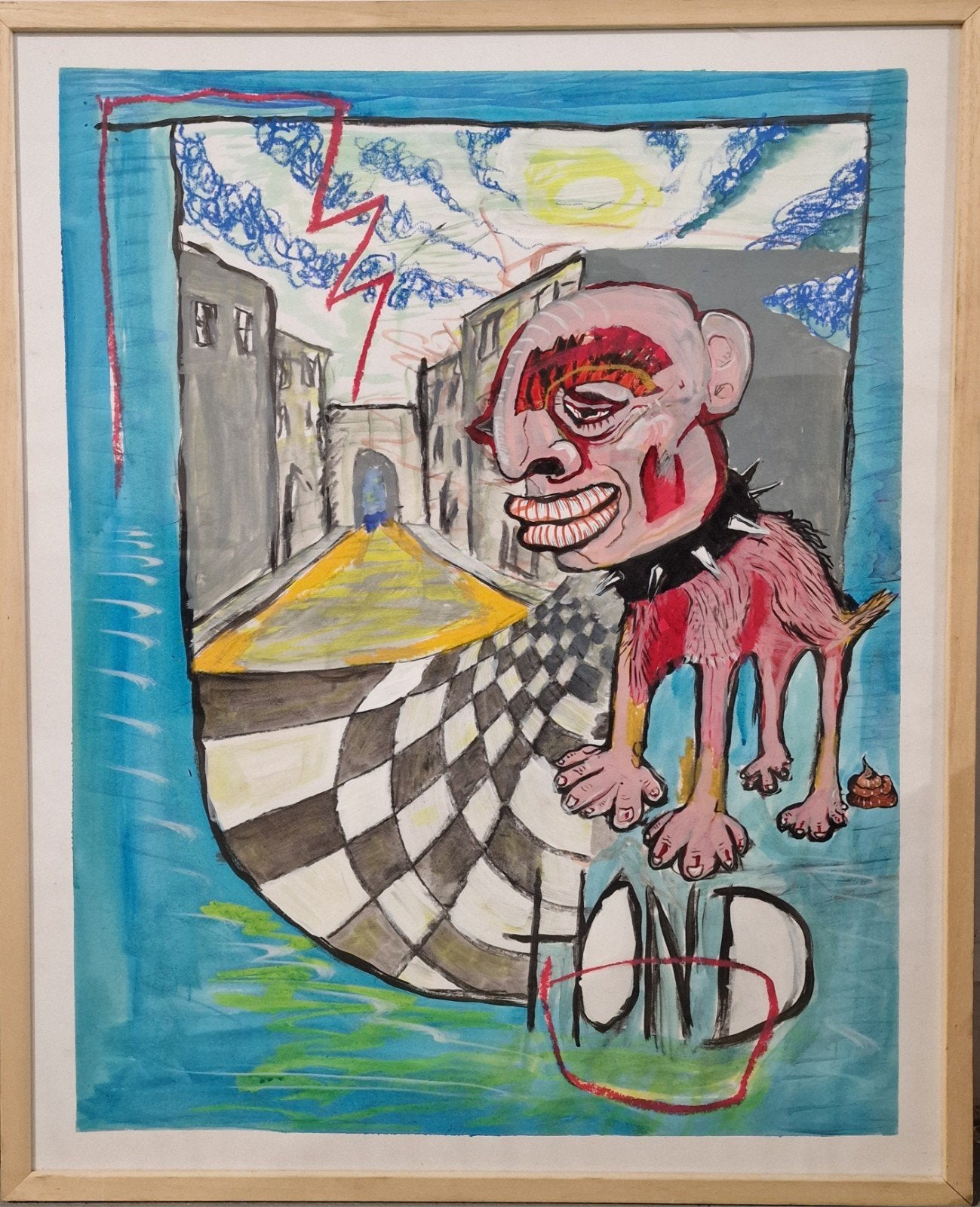 Hond - Acryl op papier, ingelijst (50x70 cm), Ophalen of Verzenden