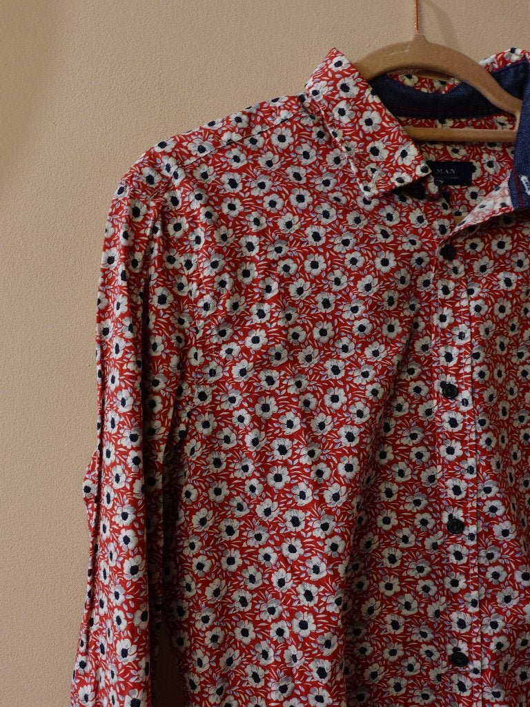 Zara Man Slim Fit Overhemd Rood Wit Bloemenprint S, Halswijdte 38 (S) of kleiner, Ophalen of Verzenden, Zo goed als nieuw, Zara Man