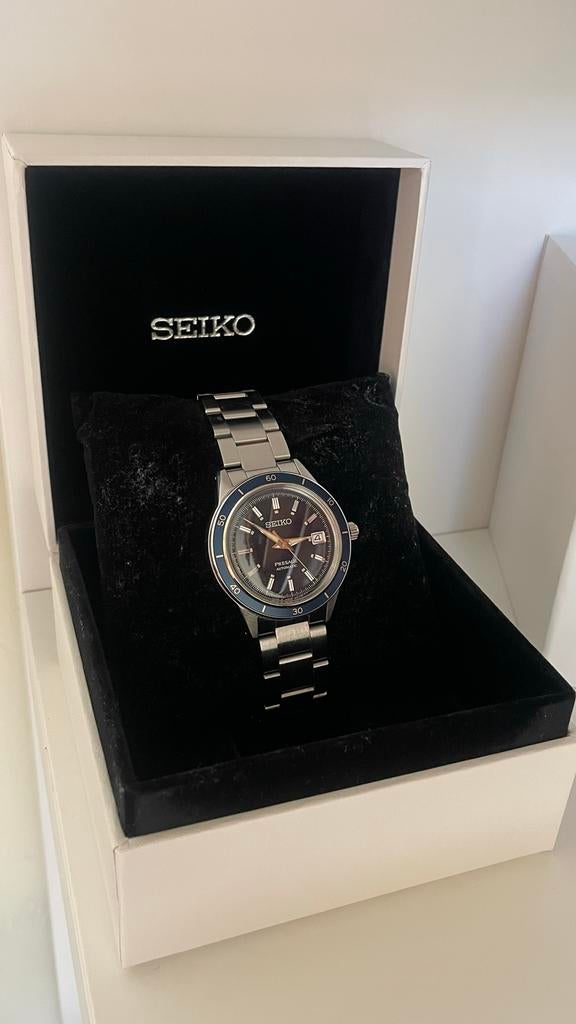 Seiko Presage SRPG05J1 "Navy Blue & Bronze" Automaat, IOS, Ophalen of Verzenden, Waterdicht, Zilver
