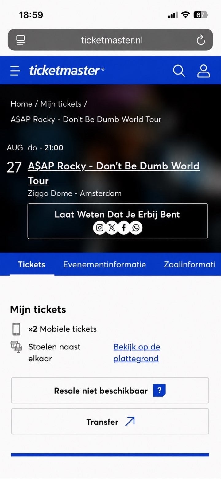 ASAP Rocky 2 tickets zitplaatsen 27 augustus, Tickets en Kaartjes, Twee personen, Augustus